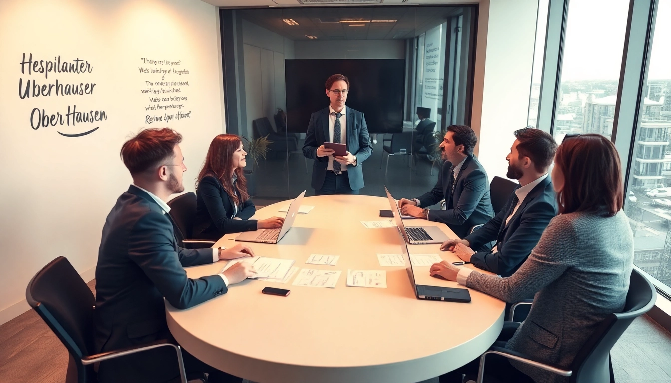 Headhunter Oberhausen führt ein Beratungsgespräch mit Kandidaten in einem modernen Büro.