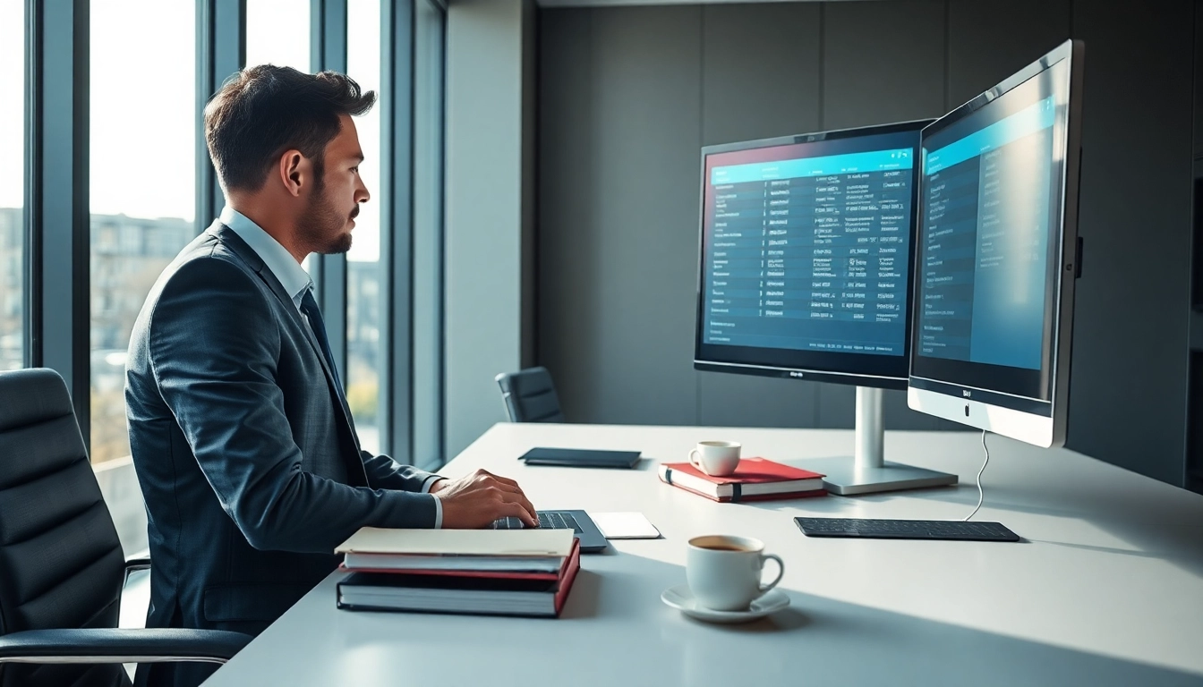 Headhunter Bochum im eleganten Büro bei der Arbeit mit Bewerberdaten.