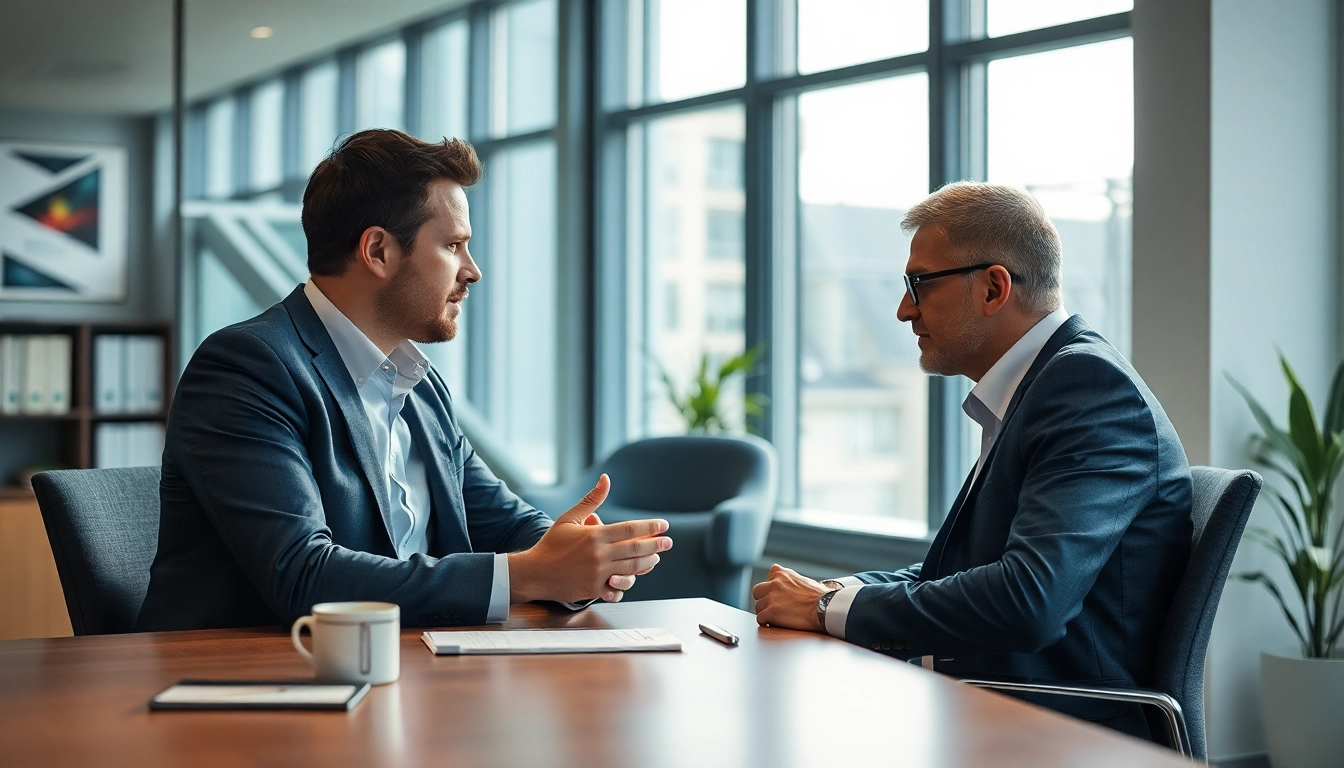 Headhunter Braunschweig diskutiert mit einem Führungskraft-Kandidaten in einem modernen Büro.
