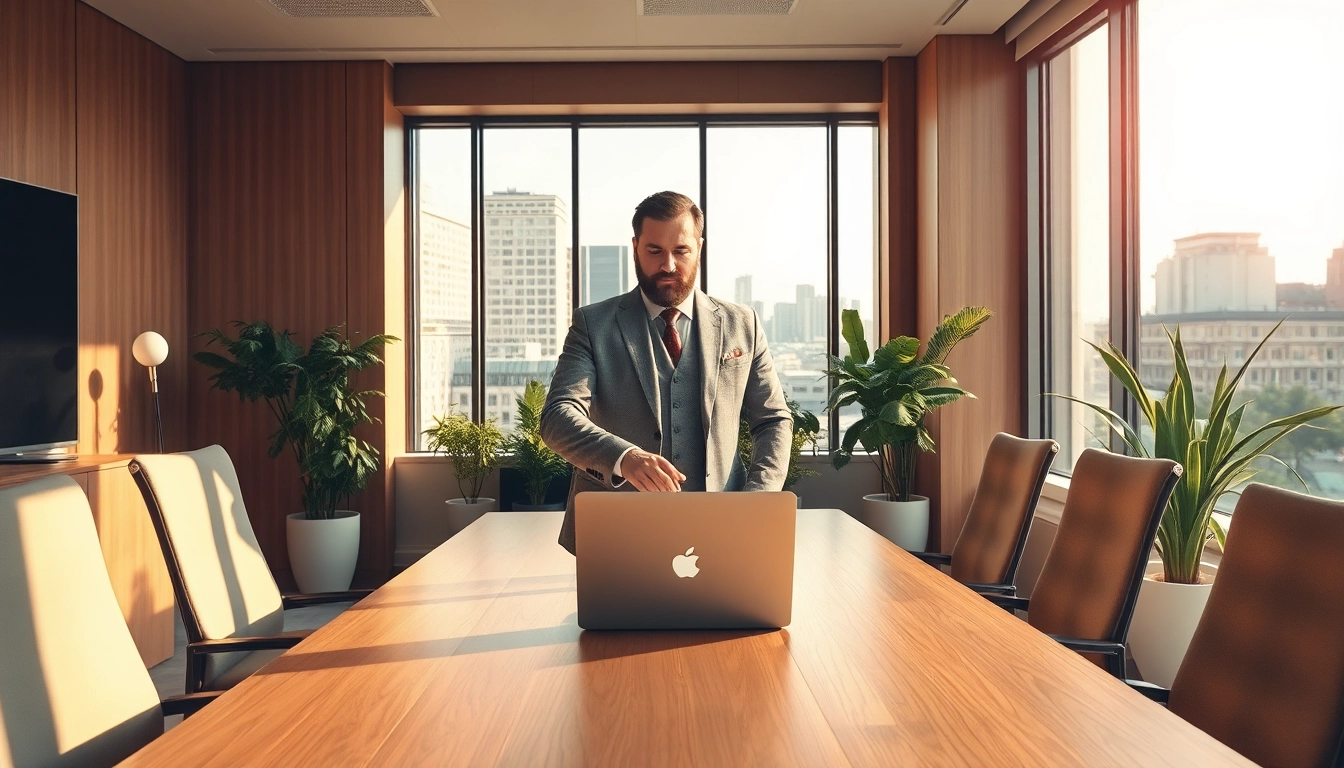 Headhunter Frankfurt in einem modernen Büro, dynamische Atmosphäre mit Stadtblick.