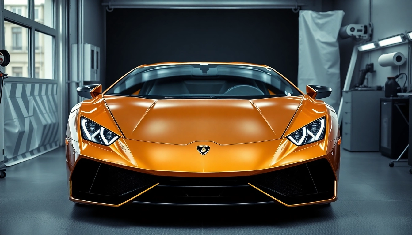 Behandlung eines Lamborghini PPF München in einer professionellen Werkstatt, die den Glanz und Schutz der Lackschutzfolie zeigt.