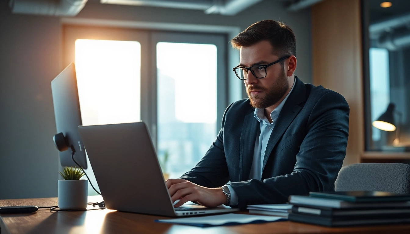 Professioneller Headhunter IT bei der Arbeit in modernem Büro mit Laptop und Notizen.