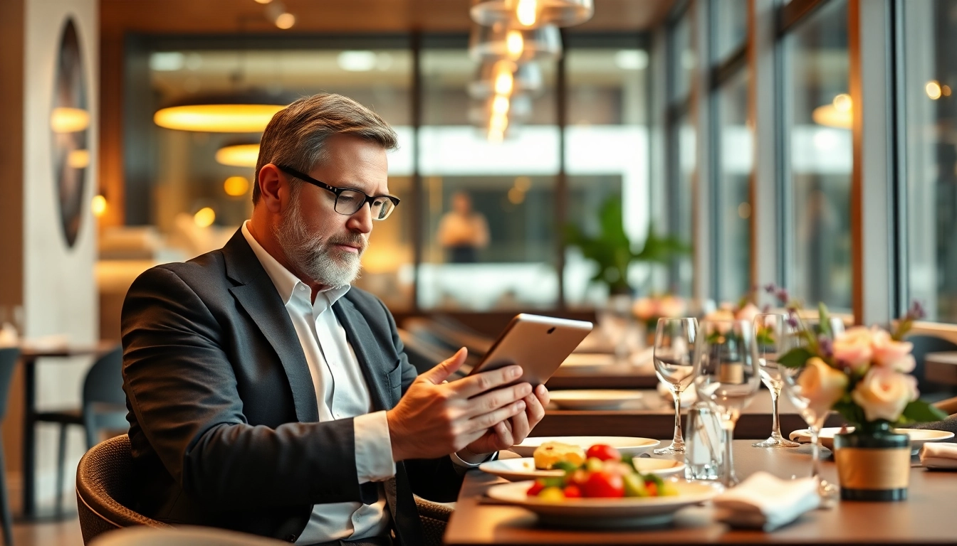 Headhunter Gastronomie prüft Kandidaten in einem modernen, stilvollen Restaurant-Setting mit eleganter Tischdekoration.