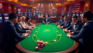 Players enjoying a game at the S8 casino table, showcasing excitement and luxury.
