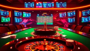 Experience the excitement of online gambling with engaging visuals from https://f8bet.dental/, featuring poker chips and a roulette wheel.