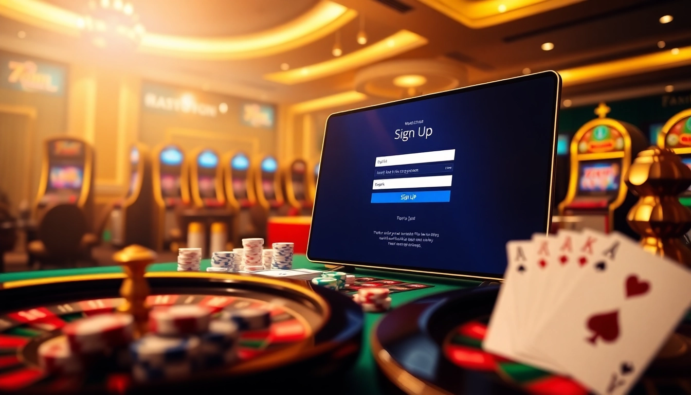 Engaging visual depicting the đăng ký 789club sign-up process with a vibrant casino atmosphere.