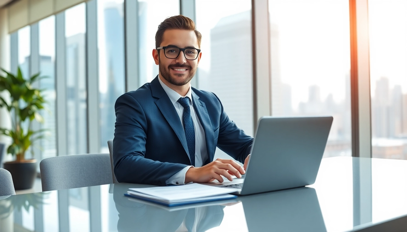 Headhunter Schweiz berät Klienten im modernen Büro über Karrieremöglichkeiten.