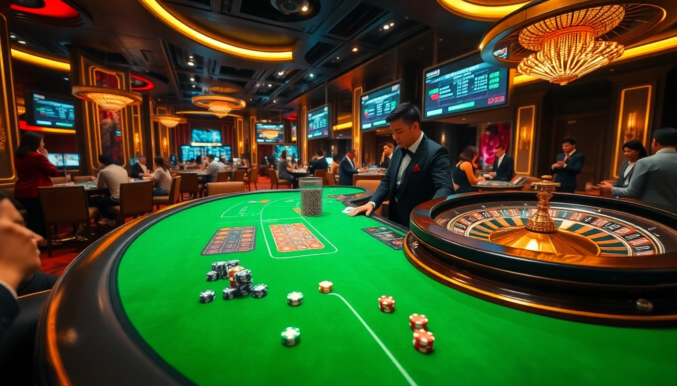 Experience the thrill of gambling at Trang chủ X88 with a vibrant casino atmosphere featuring chips and tables.