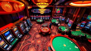 Trải nghiệm màn chơi đầy kịch tính tại https://luck8.net với hình ảnh casino sống động, nổi bật các máy đánh bạc và bàn poker.