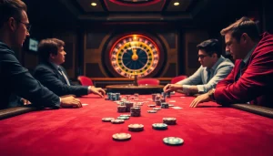Experience a thrilling poker match at qq88 co com, surrounded by vibrant casino elements.