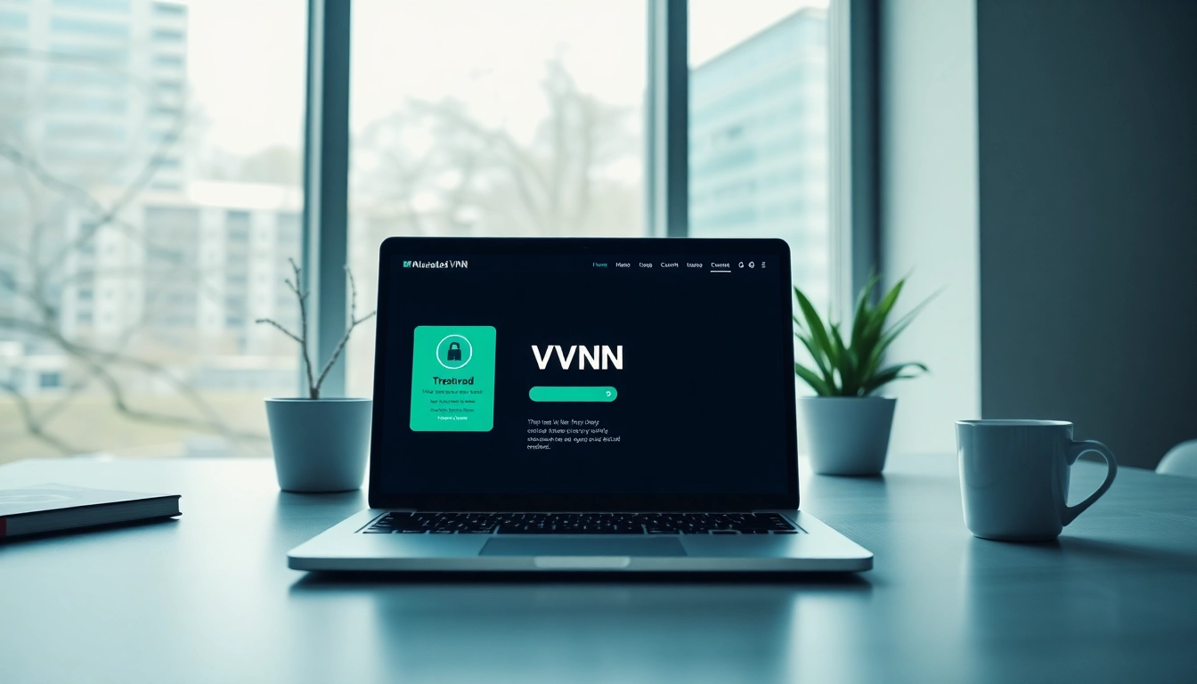Mullvad VPN interface displayed on a modern workspace laptop, symbolizing security and privacy.