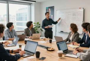 Erfahrungen mit Führungskräften und Arbeitgebern anonym bewerten am Konferenztisch in einem modernen Büro.